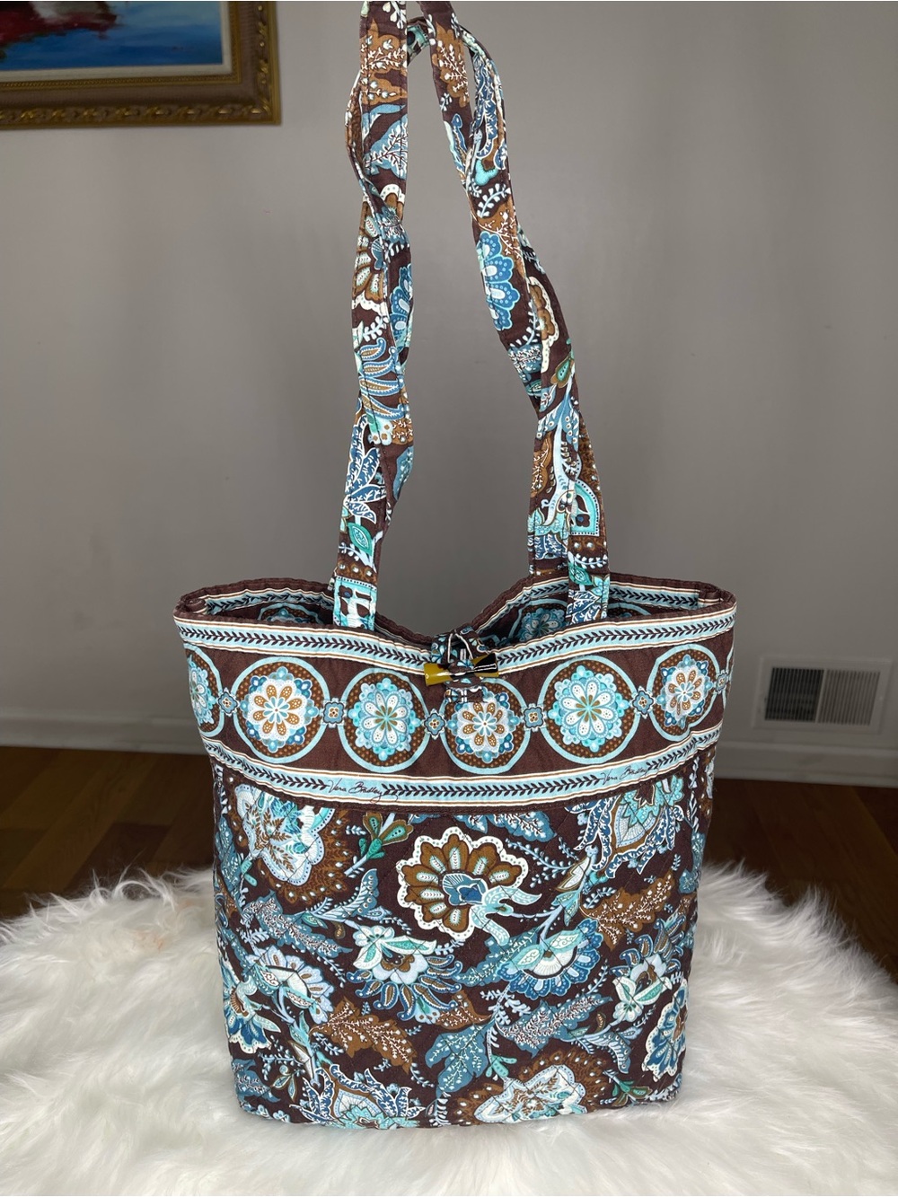 Vera Bradley Brown and Aqua Quilted Floral Tote